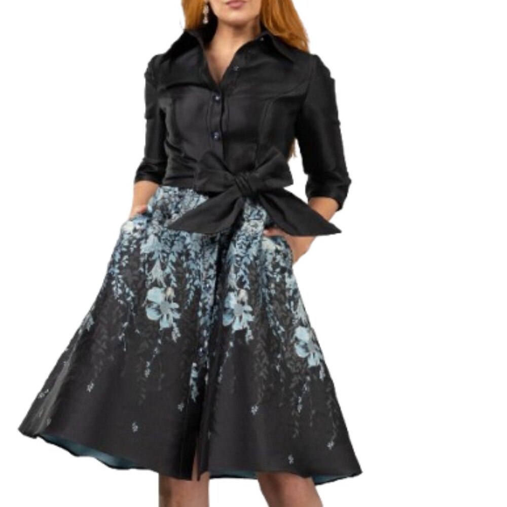 NWT Terani Couture 252C5506 Jacquard Cocktail Dress Black Blue Size 6